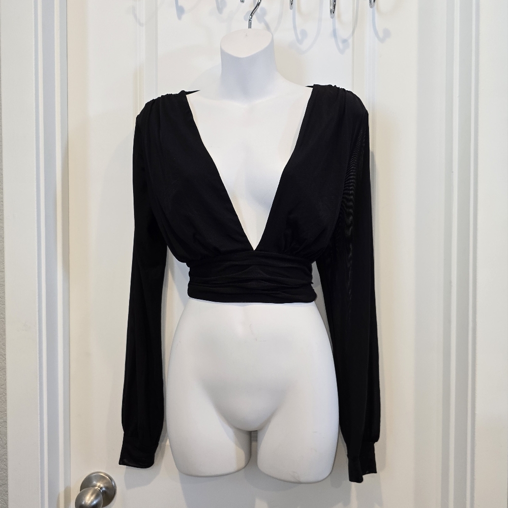 Sincerely Jules Black Mesh Detail Top